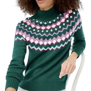 NWT - JCrew - Women's Green Fair Isle Patterned Sweater - XS